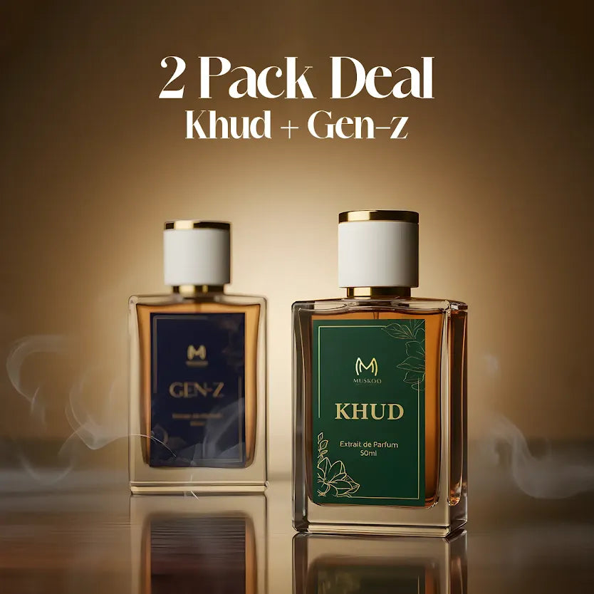 2 pack perfume deal featuring Khud and Gen-Z fragrances in elegant rectangular bottles